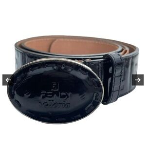 Fendi logo Black Embossed Leather Belt